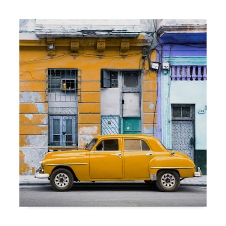 Philippe Hugonnard 'Yellow Vintage American Car In Havana' Canvas Art,14x14